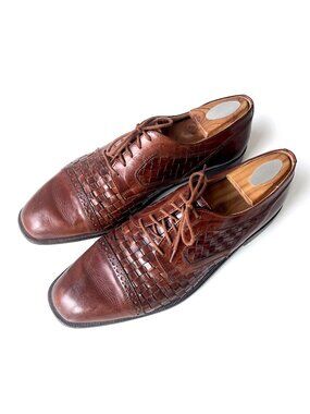 Vintage Men's Domani by Johnson & Murphy Brown Woven Oxford Dress Shoes Size 9.5